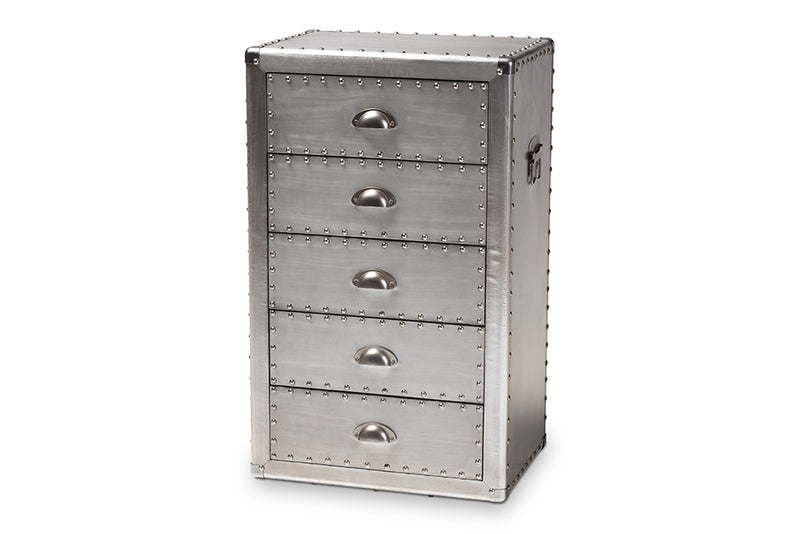 Baxton Studio Davet French Industrial Silver Metal 5-Drawer Accent Storage Cabinet