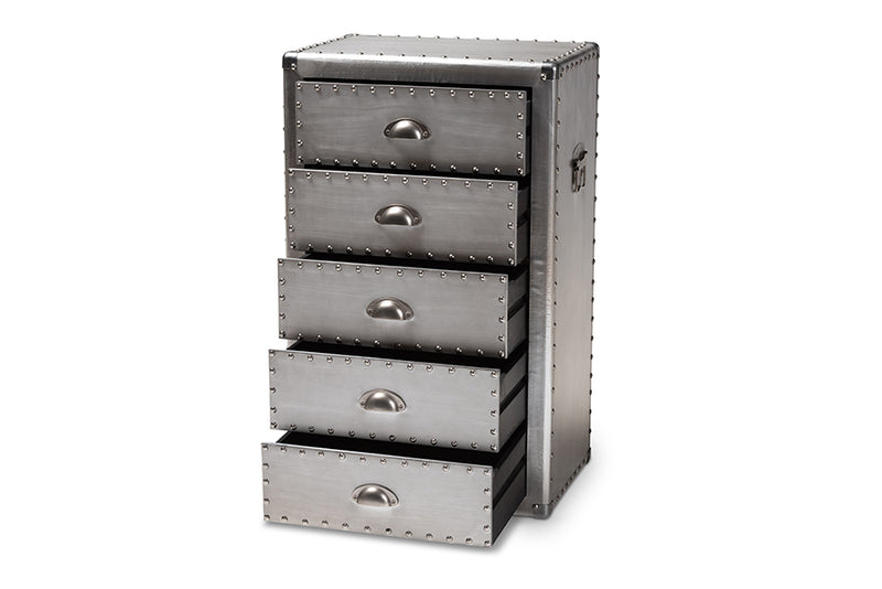 Baxton Studio Davet French Industrial Silver Metal 5-Drawer Accent Storage Cabinet