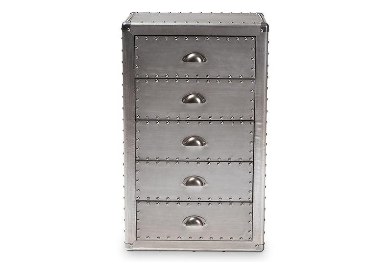 Baxton Studio Davet French Industrial Silver Metal 5-Drawer Accent Storage Cabinet