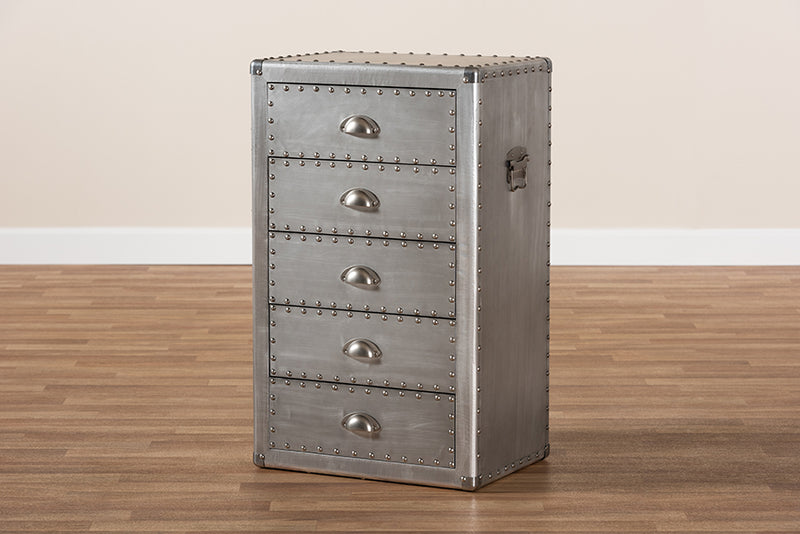 Baxton Studio Davet French Industrial Silver Metal 5-Drawer Accent Storage Cabinet