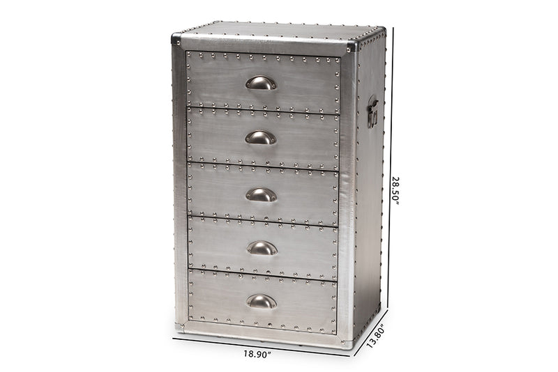 Baxton Studio Davet French Industrial Silver Metal 5-Drawer Accent Storage Cabinet