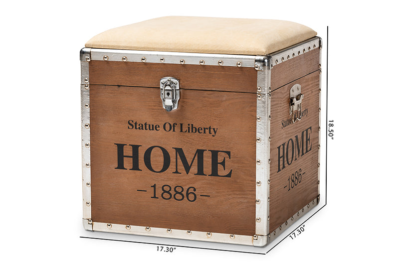 Baxton Studio Violetta Vintage Industrial Beige Fabric Upholstered Wood Storage Trunk Ottoman