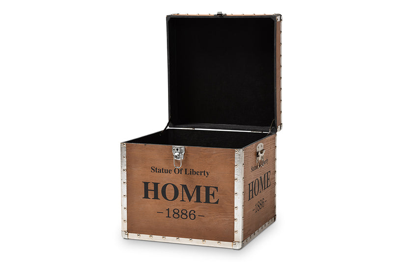 Baxton Studio Violetta Vintage Industrial Beige Fabric Upholstered Wood Storage Trunk Ottoman
