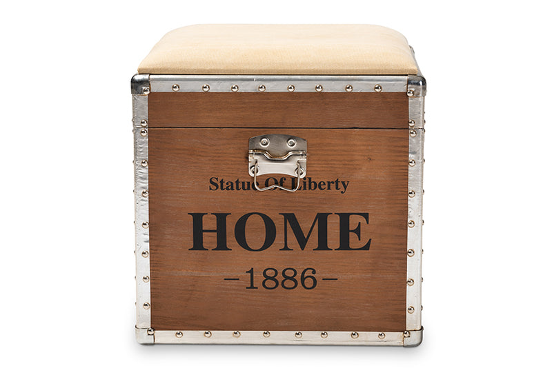 Baxton Studio Violetta Vintage Industrial Beige Fabric Upholstered Wood Storage Trunk Ottoman