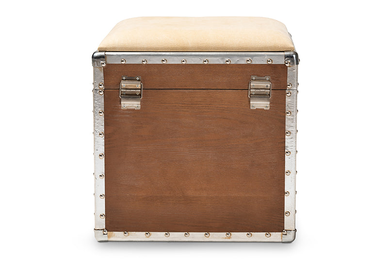 Baxton Studio Violetta Vintage Industrial Beige Fabric Upholstered Wood Storage Trunk Ottoman