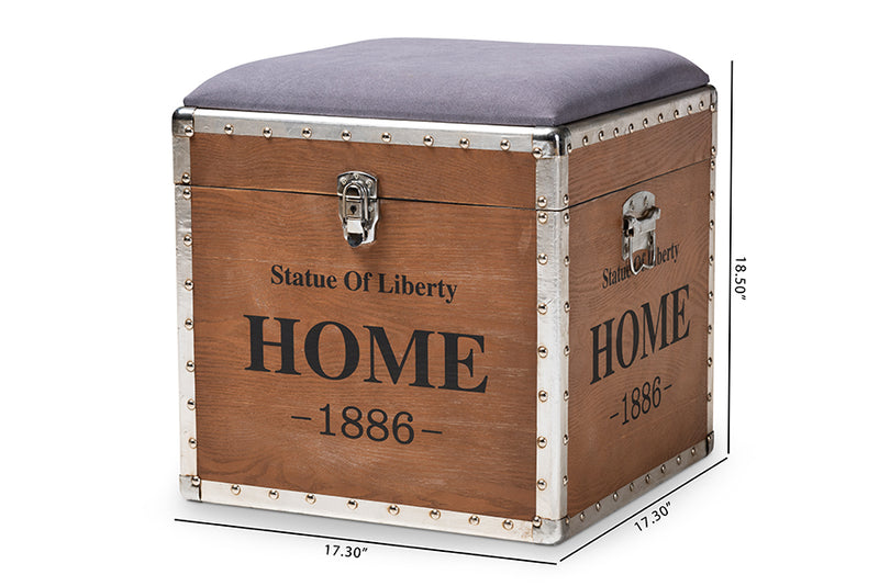 Baxton Studio Violetta Vintage Industrial Light Gray Fabric Upholstered Wood Storage Trunk Ottoman