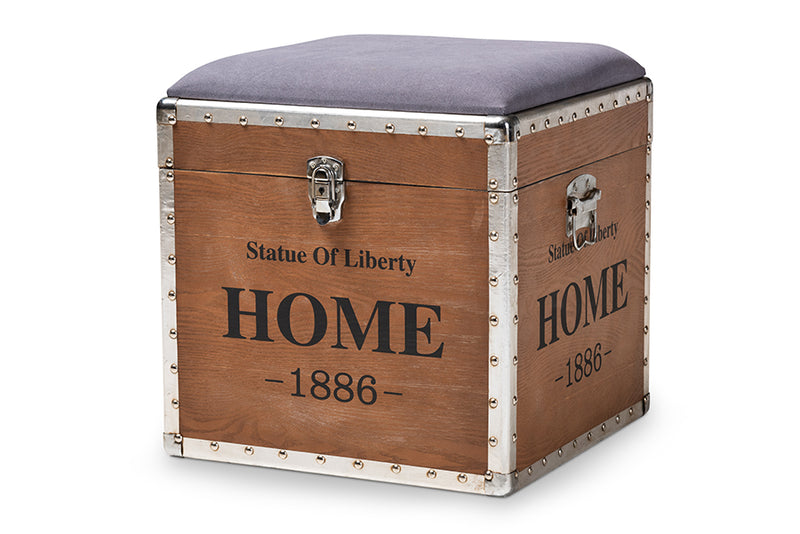Baxton Studio Violetta Vintage Industrial Light Gray Fabric Upholstered Wood Storage Trunk Ottoman