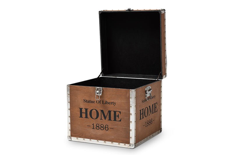Baxton Studio Violetta Vintage Industrial Light Gray Fabric Upholstered Wood Storage Trunk Ottoman