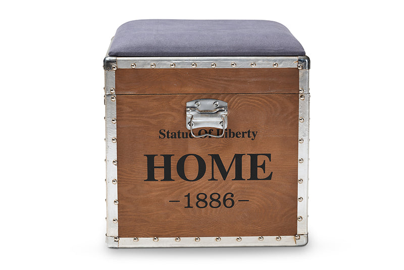 Baxton Studio Violetta Vintage Industrial Light Gray Fabric Upholstered Wood Storage Trunk Ottoman