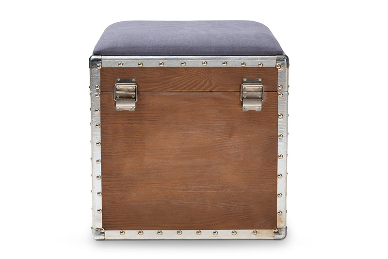 Baxton Studio Violetta Vintage Industrial Light Gray Fabric Upholstered Wood Storage Trunk Ottoman
