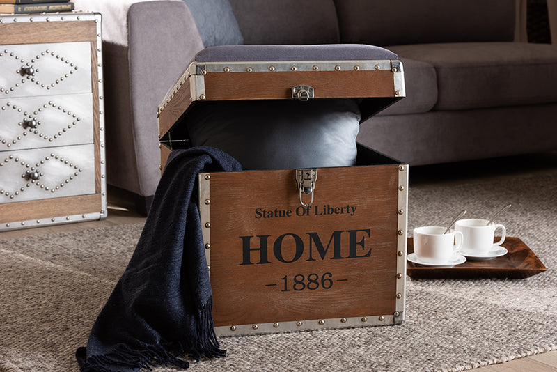 Baxton Studio Violetta Vintage Industrial Light Gray Fabric Upholstered Wood Storage Trunk Ottoman