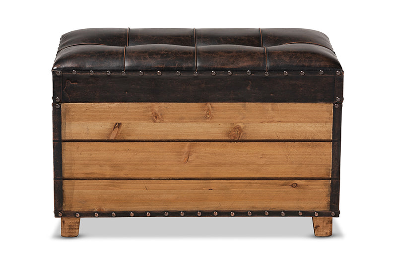 Baxton Studio Marelli Rustic Dark Brown Faux Leather Upholstered 2-Piece Wood Storage Trunk Ottoman Set
