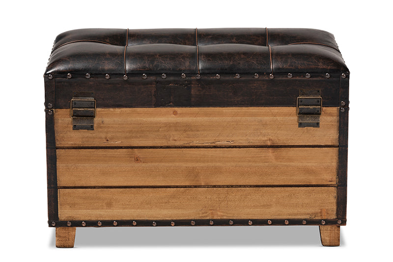 Baxton Studio Marelli Rustic Dark Brown Faux Leather Upholstered 2-Piece Wood Storage Trunk Ottoman Set