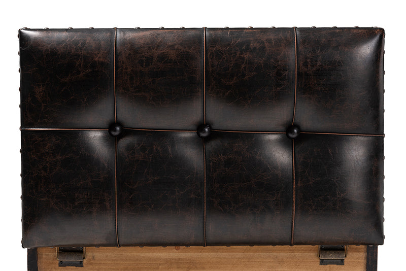 Baxton Studio Marelli Rustic Dark Brown Faux Leather Upholstered 2-Piece Wood Storage Trunk Ottoman Set