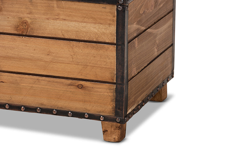 Baxton Studio Marelli Rustic Dark Brown Faux Leather Upholstered 2-Piece Wood Storage Trunk Ottoman Set