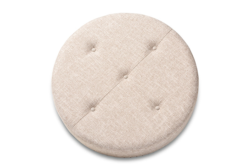 Baxton Studio Vinet Modern and Contemporary Beige Fabric Upholstered Natural Wood Cocktail Ottoman