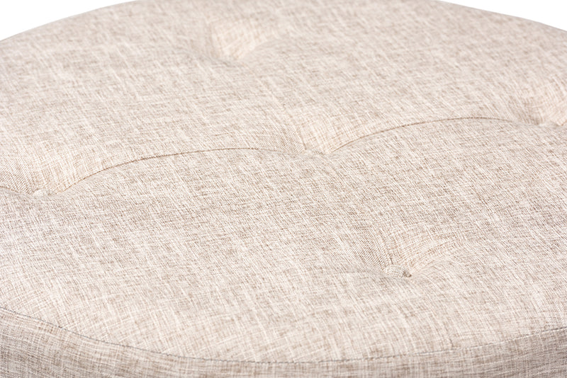 Baxton Studio Vinet Modern and Contemporary Beige Fabric Upholstered Natural Wood Cocktail Ottoman