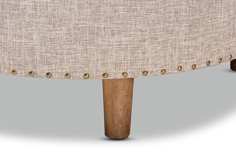Baxton Studio Vinet Modern and Contemporary Beige Fabric Upholstered Natural Wood Cocktail Ottoman
