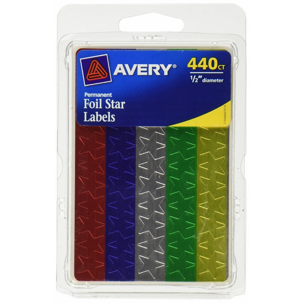 Avery Assorted Foil Star Labels 6007, 1/2" Diameter, 440 Labels (6007)