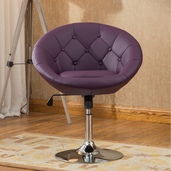 Roundhill Furniture Noas Contemporary Round Tufted Back Tilt Swivel Accent Chair, Purple