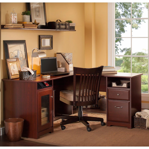 Bush Furniture Cabot L Shaped Desk in Harvest Cherry