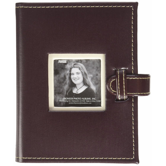 Pioneer Photo Albums 24 Pocket Sewn Leatherette Frame Cover Album with Strap Closure for 4 by 6-Inch Prints, Dark Brown