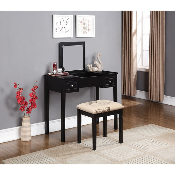 Linon Home Decor Vanity Set with Butterfly Bench, Black