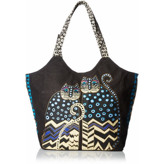 Laurel Burch Large Scoop Tote with Zipper Top, Spotted Cats