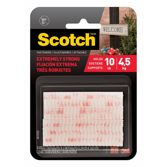Scotch(R) All-Weather Fasteners, 2 Sets of 1 Inch x 3 Inches, Strips, Clear (RFD7090)