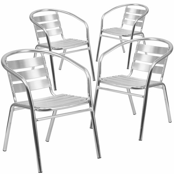 Flash Furniture 4 Pk. Heavy Duty Commercial Aluminum Indoor-Outdoor Restaurant Stack Chair with Triple Slat Back