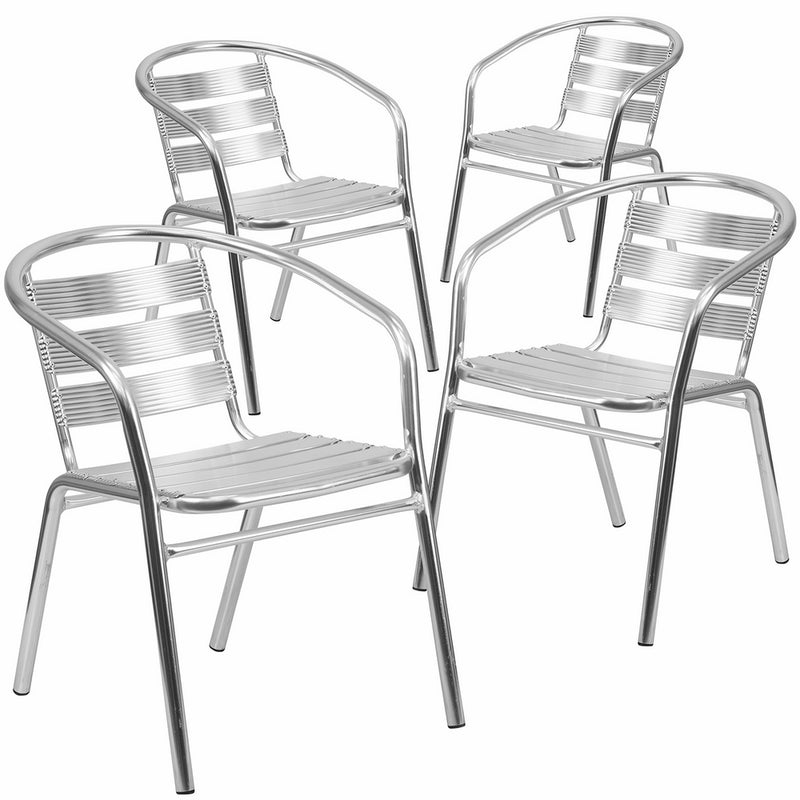 Flash Furniture 4 Pk. Heavy Duty Commercial Aluminum Indoor-Outdoor Restaurant Stack Chair with Triple Slat Back