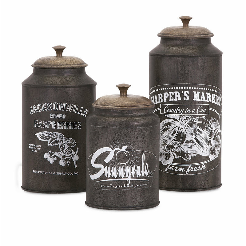 Imax 73383-3 Darby Metal Canisters - Set of 3 Handcrafted Lidded Kitchen Containers in Brown. Tabletop Kitchen Accessories