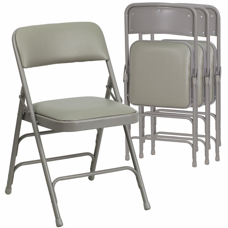 Flash Furniture 4 Pk. HERCULES Series Curved Triple Braced & Double Hinged Gray Vinyl Fabric Metal Folding Chair