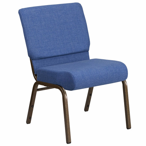 Flash Furniture HERCULES Series 21''W Stacking Church Chair in Blue Fabric - Gold Vein Frame