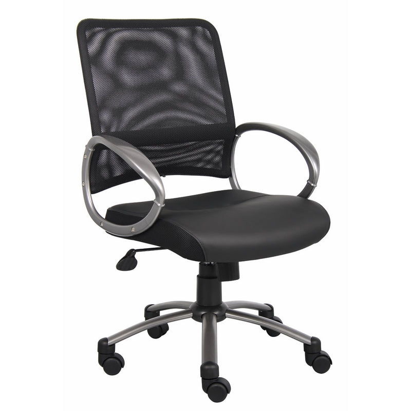 Boss Office Products B6406 Mesh Back Task Chair with Pewter Finish in Black