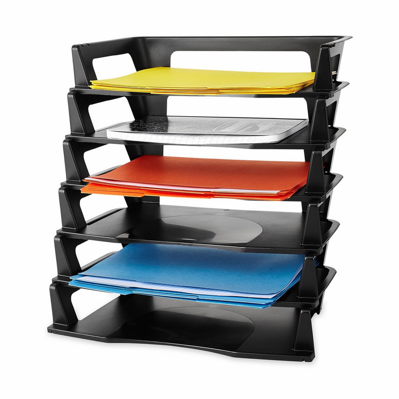 Rubbermaid Regeneration Letter Tray, Six Tier, Plastic, Black (86028)