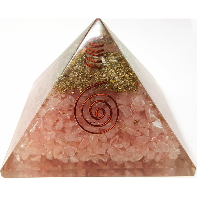 Rose Quartz Crystal Orgone Reiki Pyramid Kit / Includes 4 Crystal Quartz Energy Points / EMF Protection Meditation Yoga Energy Generator