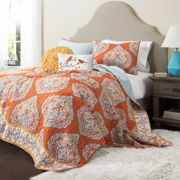 Lush Decor 5 Piece Harley Quilt Set, King, Tangerine