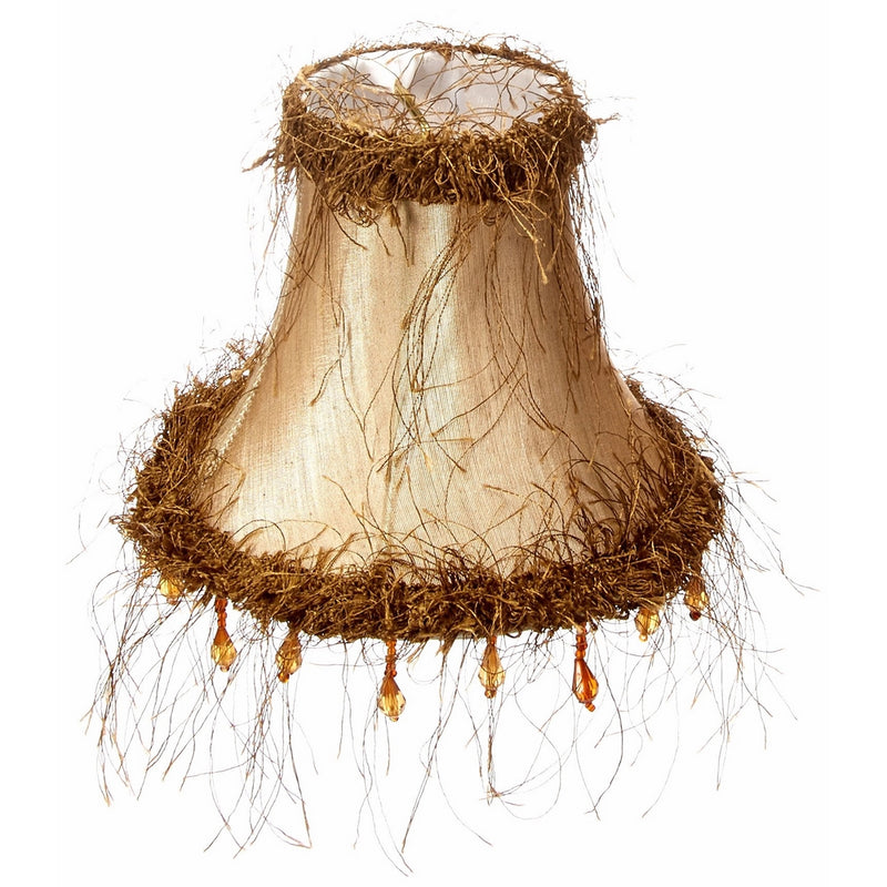 Livex Lighting S112 Bell Clip Chandelier Shade with Light Corn Silk Fringe and Beads, Champagne Silk