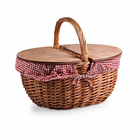 Picnic Time Country Picnic Basket with Red/White Gingham Liner