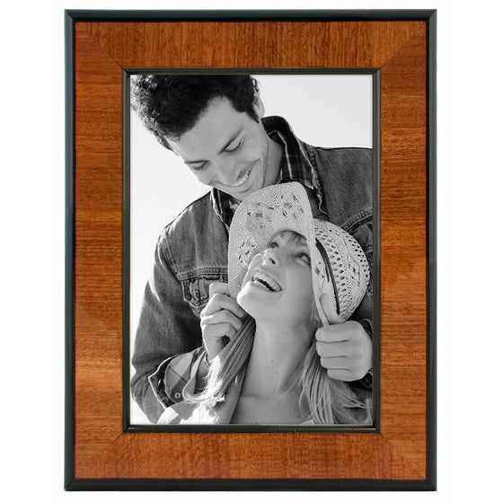 Malden International Designs Burl Wood Walnut Wooden Picture Frame with Black Border, 5x7, Walnut