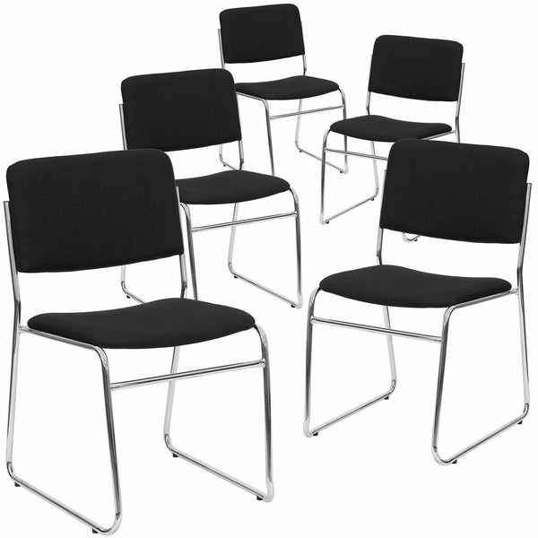 Flash Furniture 5 Pk. HERCULES Series 1000 lb. Capacity Black Fabric High Density Stacking Chair with Chrome Sled Base