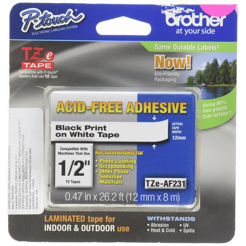 Brother 12mm Acid Free Tape, Black/White (TZeAF231)