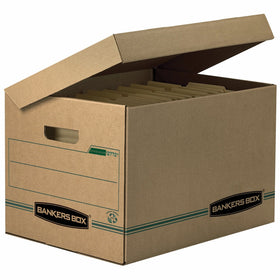 Bankers Box 12772 STOR/FILE Storage Box, Letter/Legal, Attached Lid, Kraft/Green (Case of 12)