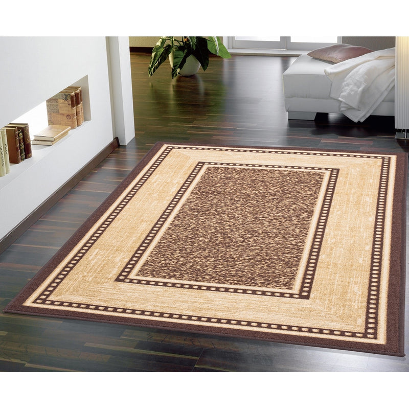 Ottomanson Ottohome Collection Contemporary Bordered Design Modern Area Rug with Non-Skid (Non-Slip) Rubber Backing, 3'3" W x 5' L, Chocolate