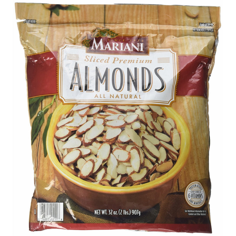 Mariani Sliced Premium Almonds All Natural, 2lbs (2 Packs)