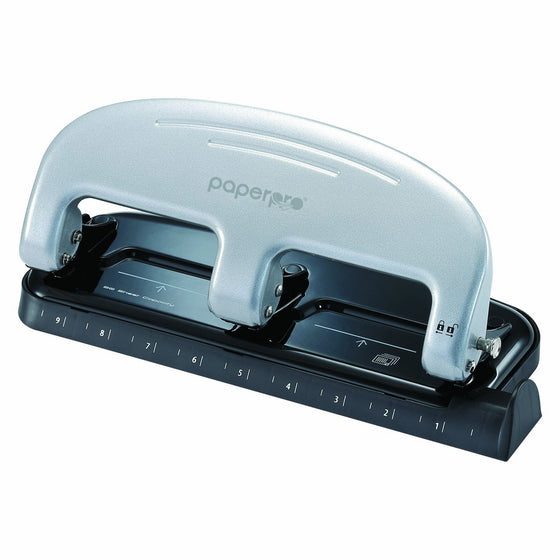 PaperPro inPRESS 20 Reduced Effort Three-Hole Punch, Silver, Black (2220)