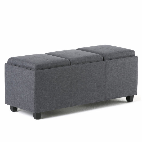 Simpli Home Avalon Rectangular Storage Ottoman with 3 Serving Trays, Slate Grey