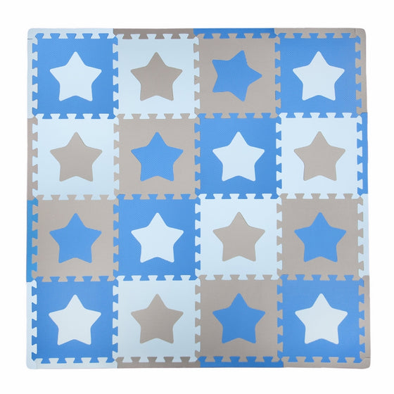 Tadpoles Soft EVA Foam 16pc Playmat Set, Stars, Blue/Grey, 50"x50"