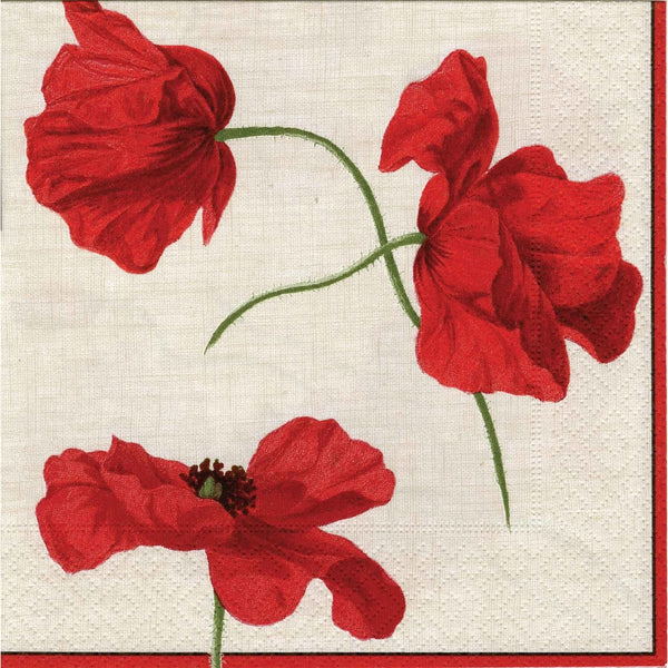 Entertaining with Caspari Dancing Poppies Paper Cocktail Napkins, Ivory, Pack of 20